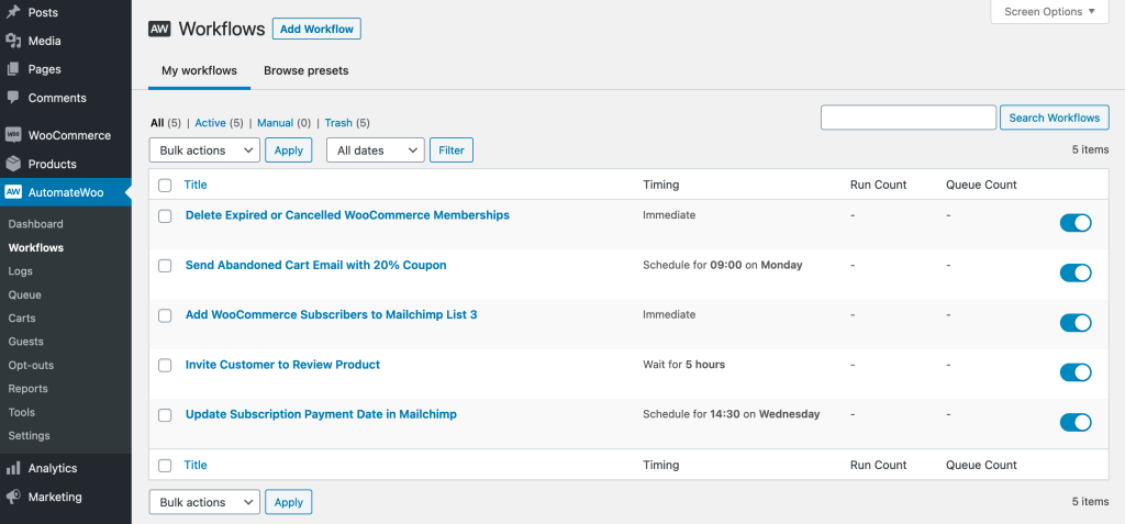 AutomateWoo Workflows