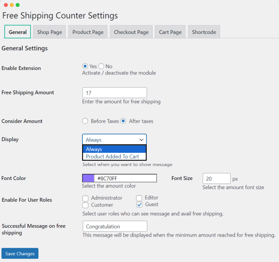 free shipping amount counter for woocommerce