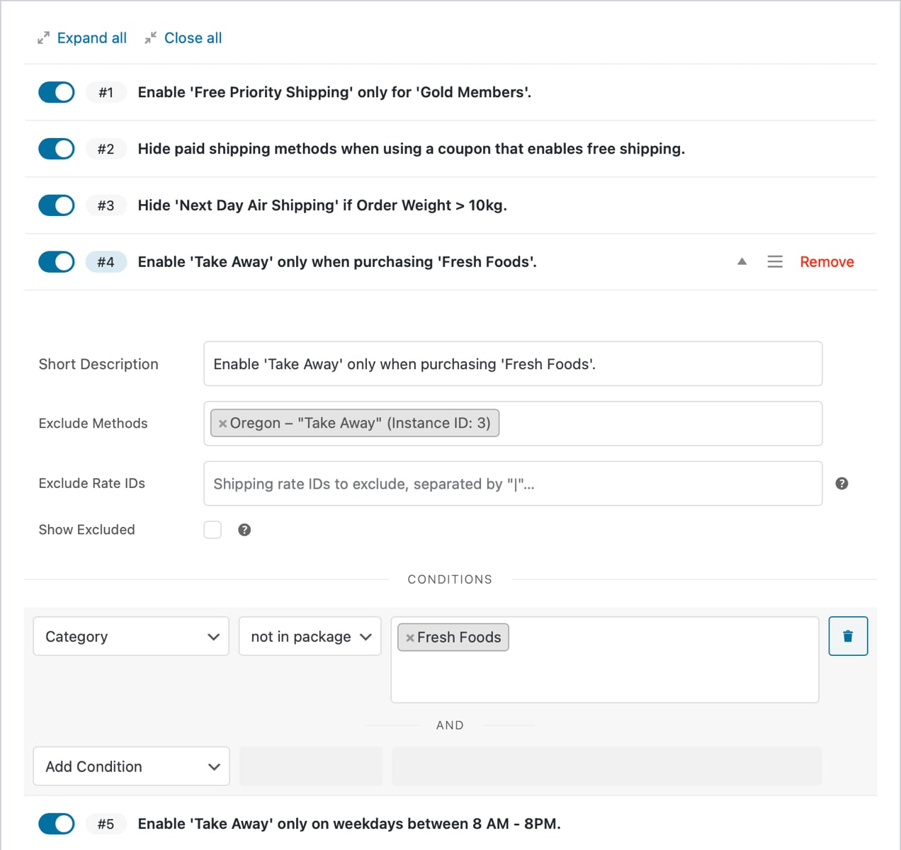 WooCommerce conditional shipping settings