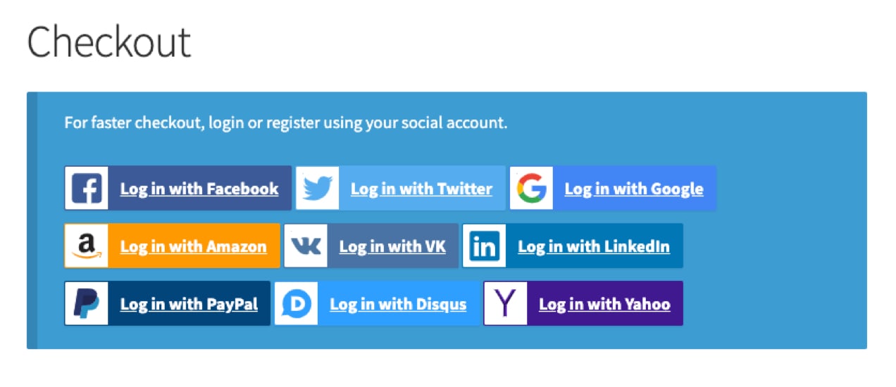 social login options available at checkout