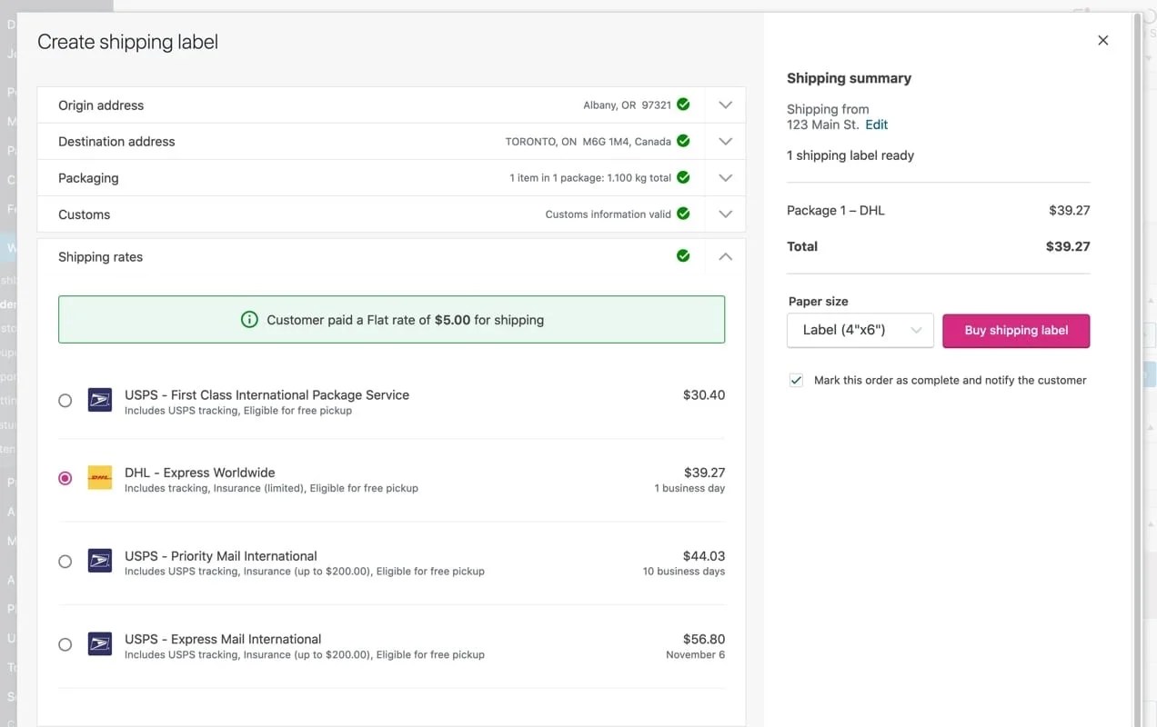 creating a shipping label with WooCommerce Shipping