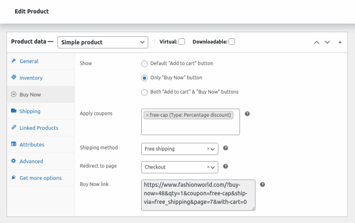 Enable direct checkout for specific products