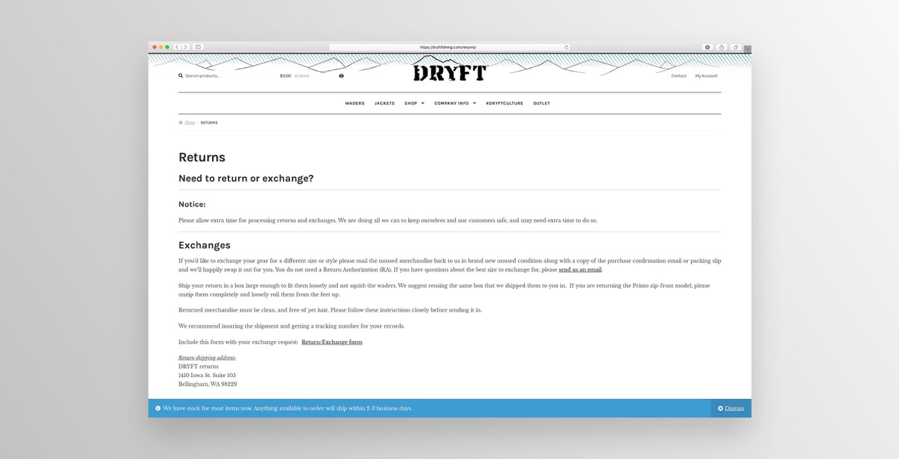 DRYFT Fishing return policy