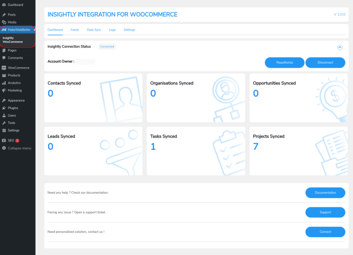 insightly plugin dashboard