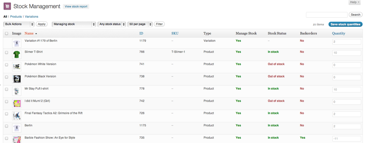 Bulk Stock Management extension dashboard