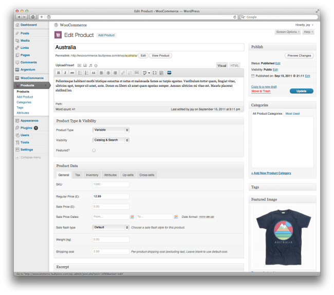 Product dashboard from WooCommerce 1.0