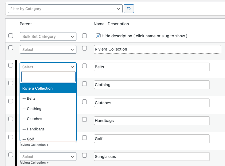 Select parent category 