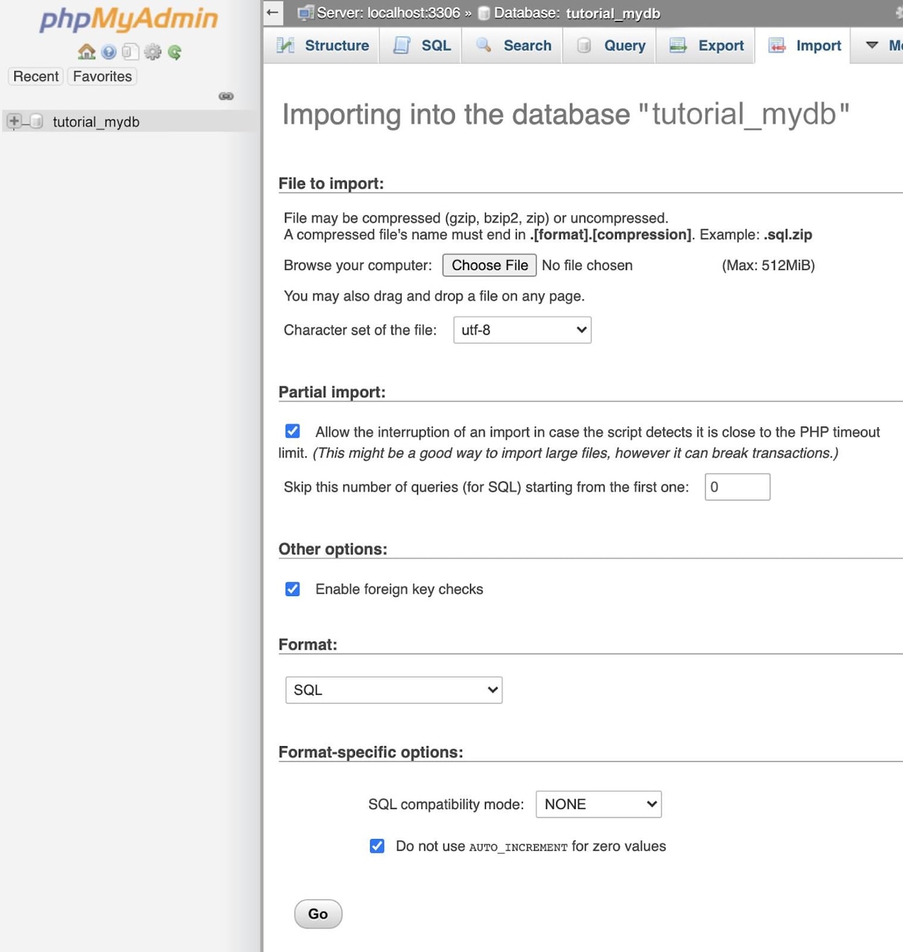 importing a database