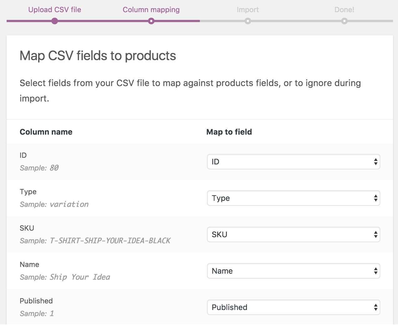 mapping fields in CSV file