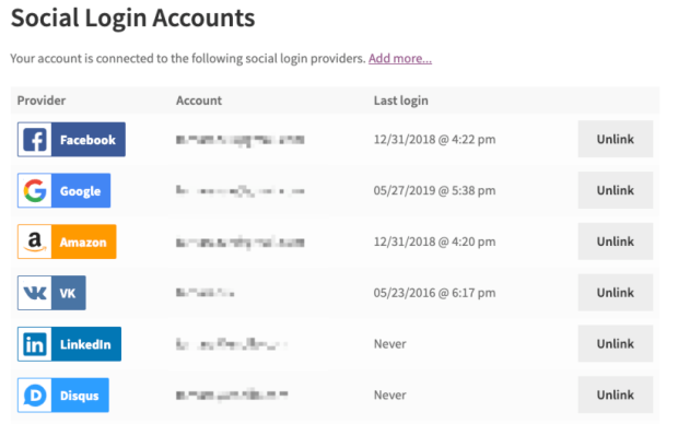 Manage Social Login accounts in My Account page