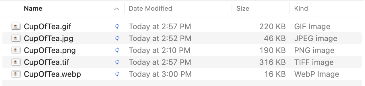 image sizes after compression