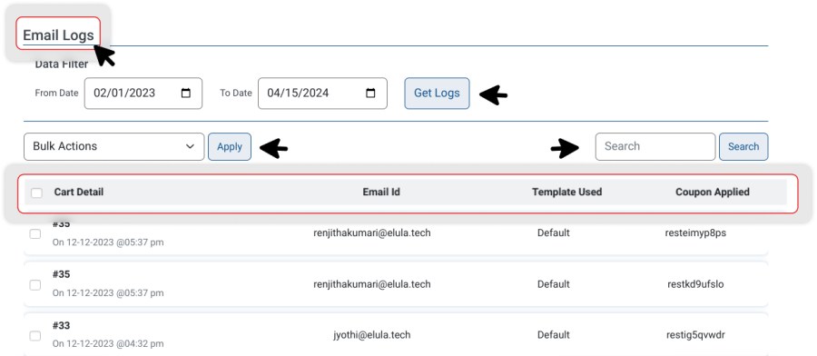 View detailed email logs