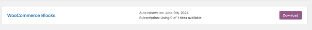 A free extension/plugin displayed on the 'My subscriptions' page in a store's WP Admin dashboard.