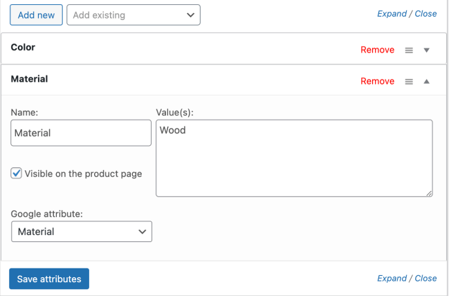 Custom product attribute form