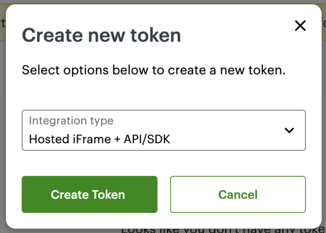 Clover account - create new token modal