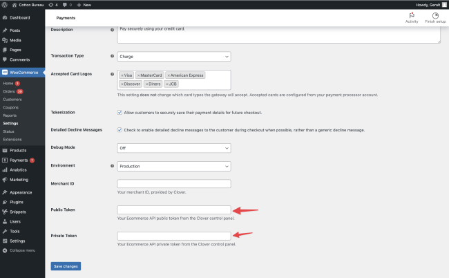 Clover for WooCommerce payment gateway settings