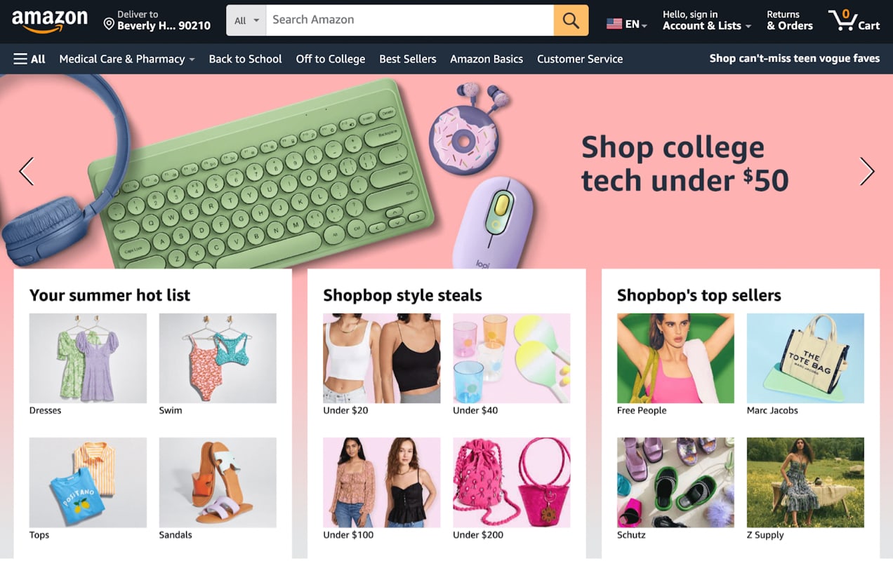 Amazon homepage 