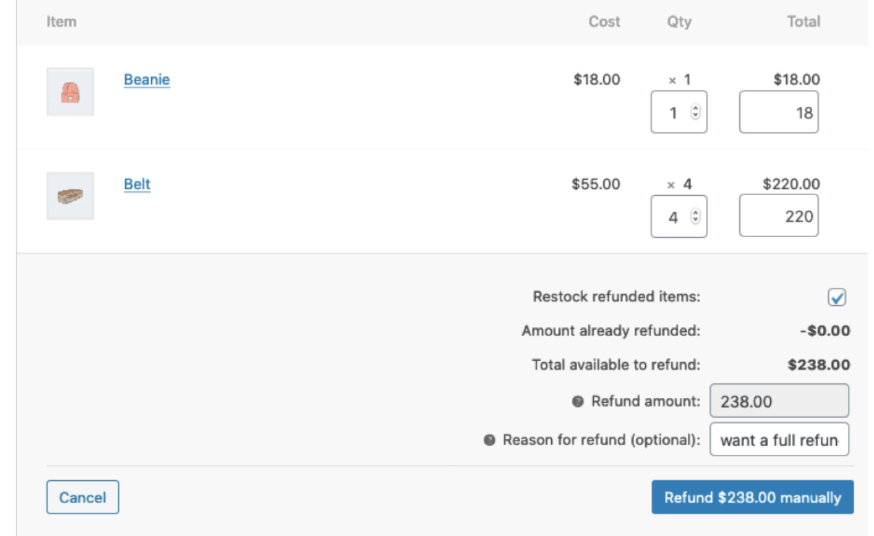 refunding an order in WooCommerce