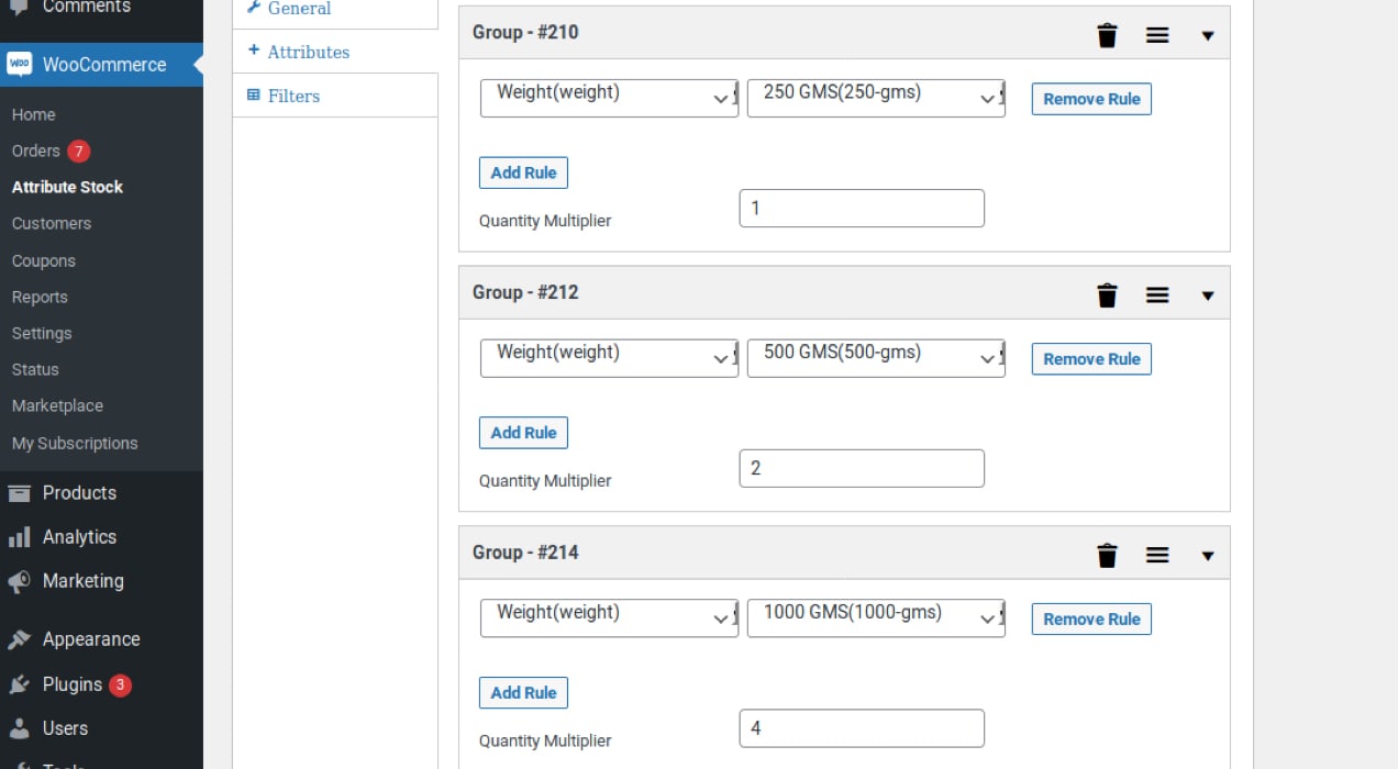 attribute stock manager settings