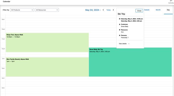 WooCommerce Bookings Admin Calendar Day View