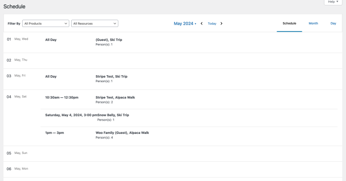 WooCommerce Bookings Admin Calendar Schedule View