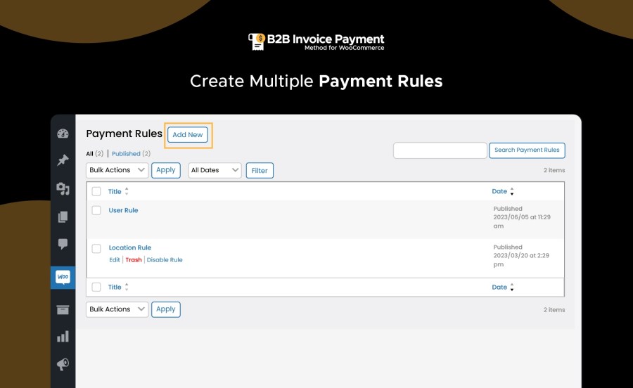 Create Multiple Payment Rules Feature