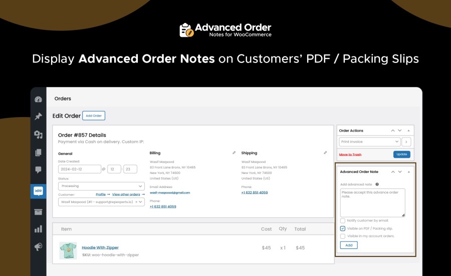 Display Advanced Order Notes on Customers PDF Packing Slips Feature