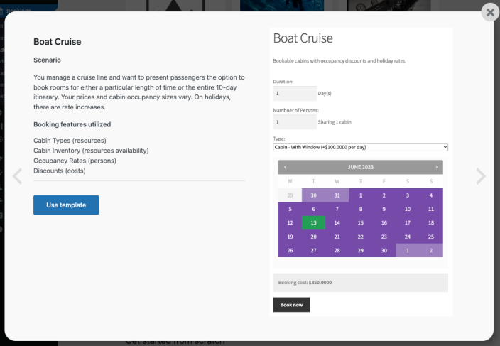 Display of the Boat Cruise template.