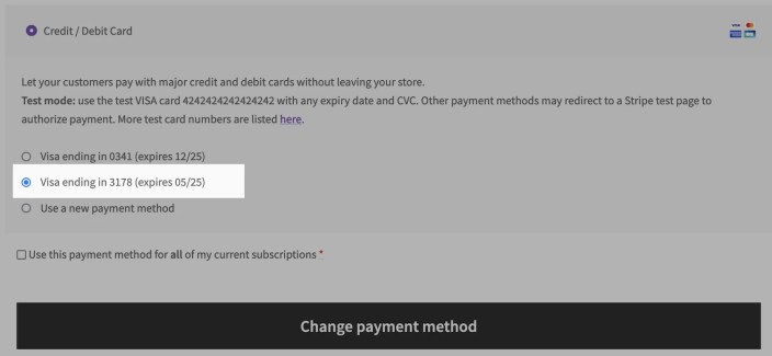 Finalize the payment method change by selecting it from the list