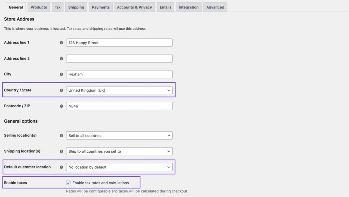 How to configure Tax Scenario 2's general tax settings