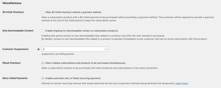 Miscellaneous Subscription Settings