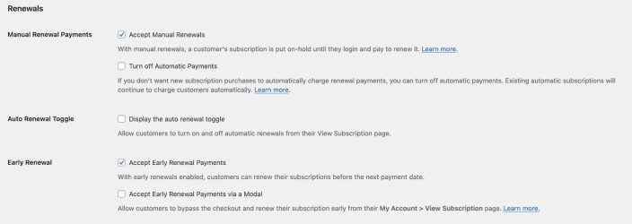 Subscription Renewal Settings